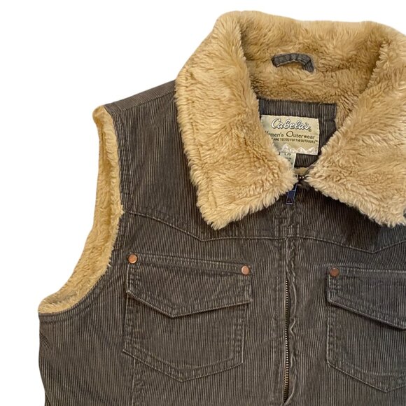 Cabela’s Corduroy Sherpa Trucker Vest Olive Chore Barn Ranch Utility Western-L - Picture 3 of 16